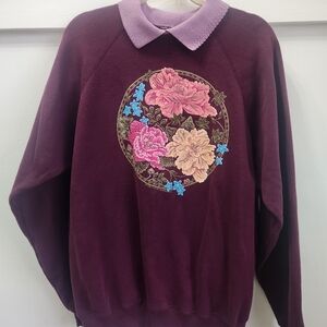 Hanes Burgundy Sweater with Floral Embroidery